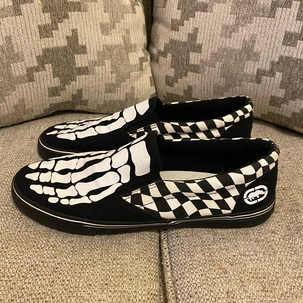 Marc Ecko Black and White Skeleton Slip-On Sneakers